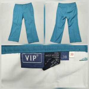 VIP Dress Pants Womens 38x30 Teal Blue Straight Leg Career Slacks